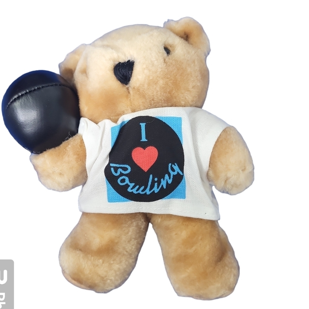 VINTAGE I LOVE BOWLING TEDDY BEAR 5.5" PLUSH Avon Doll